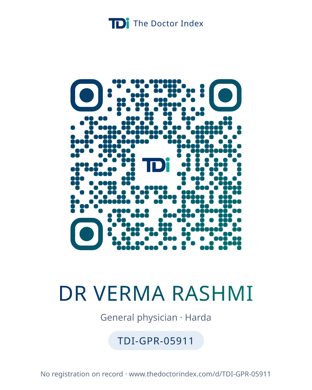 QR card for Dr Verma Rashmi, TDI-GPR-05911