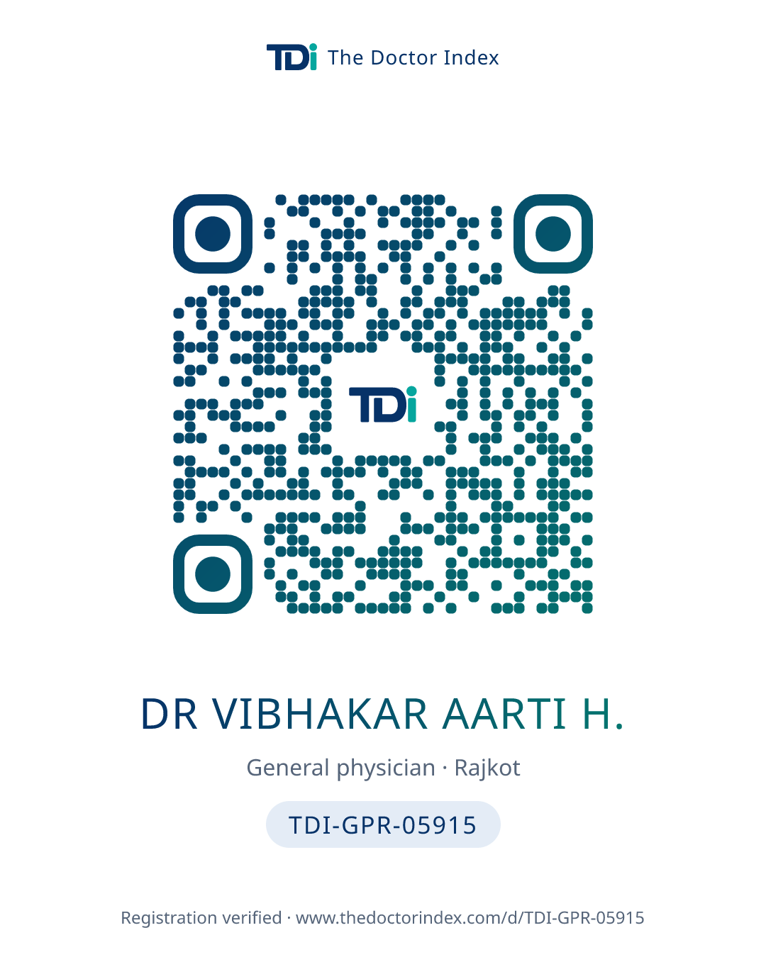 QR card for Dr Vibhakar Aarti H., TDI-GPR-05915
