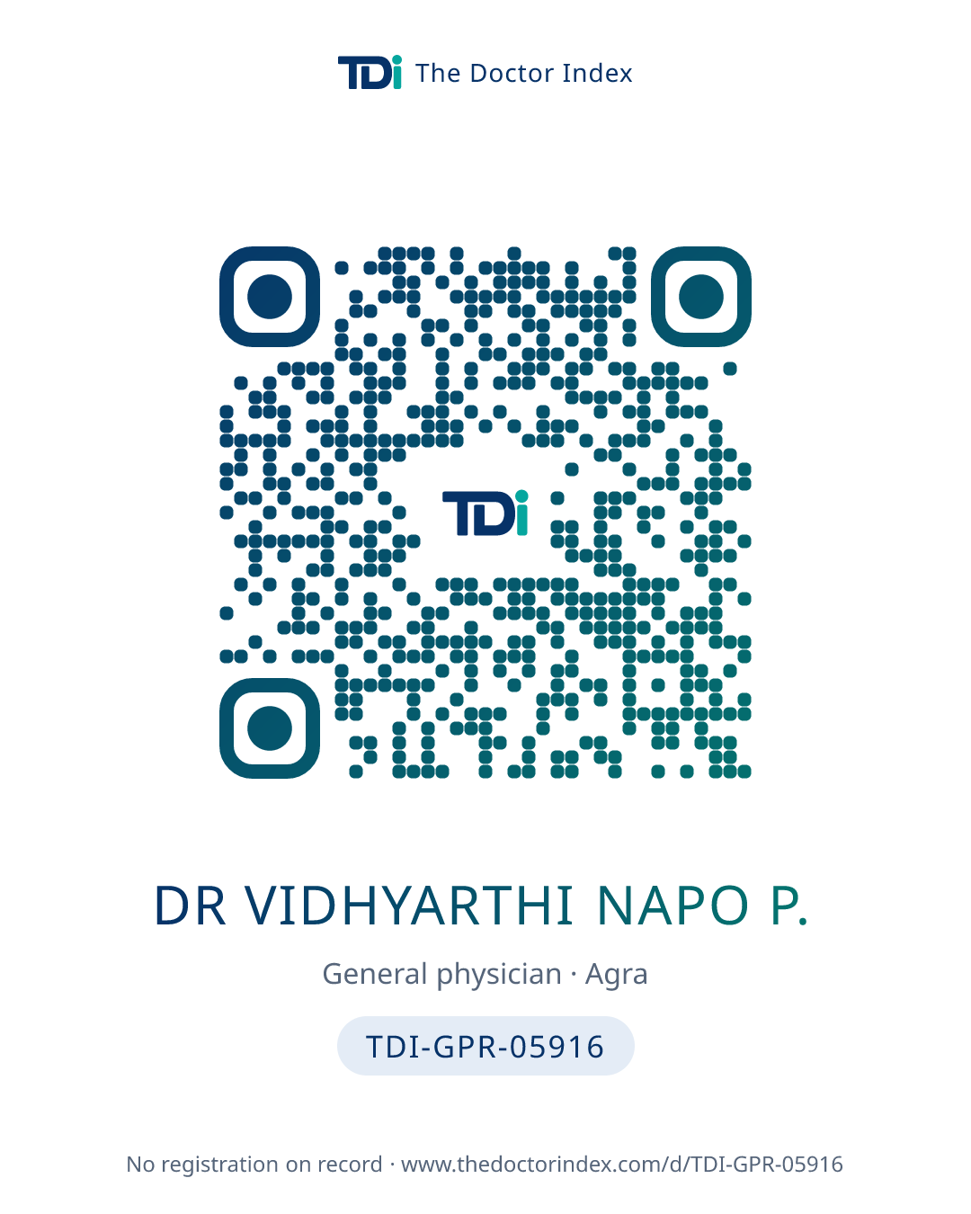 QR card for Dr Vidhyarthi Napo P., TDI-GPR-05916