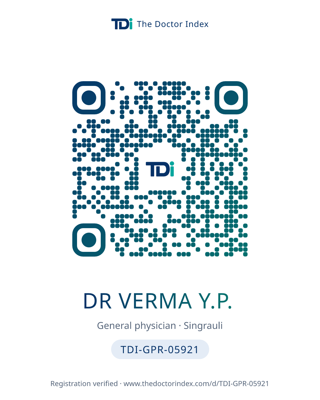 QR card for Dr Verma Y.P., TDI-GPR-05921