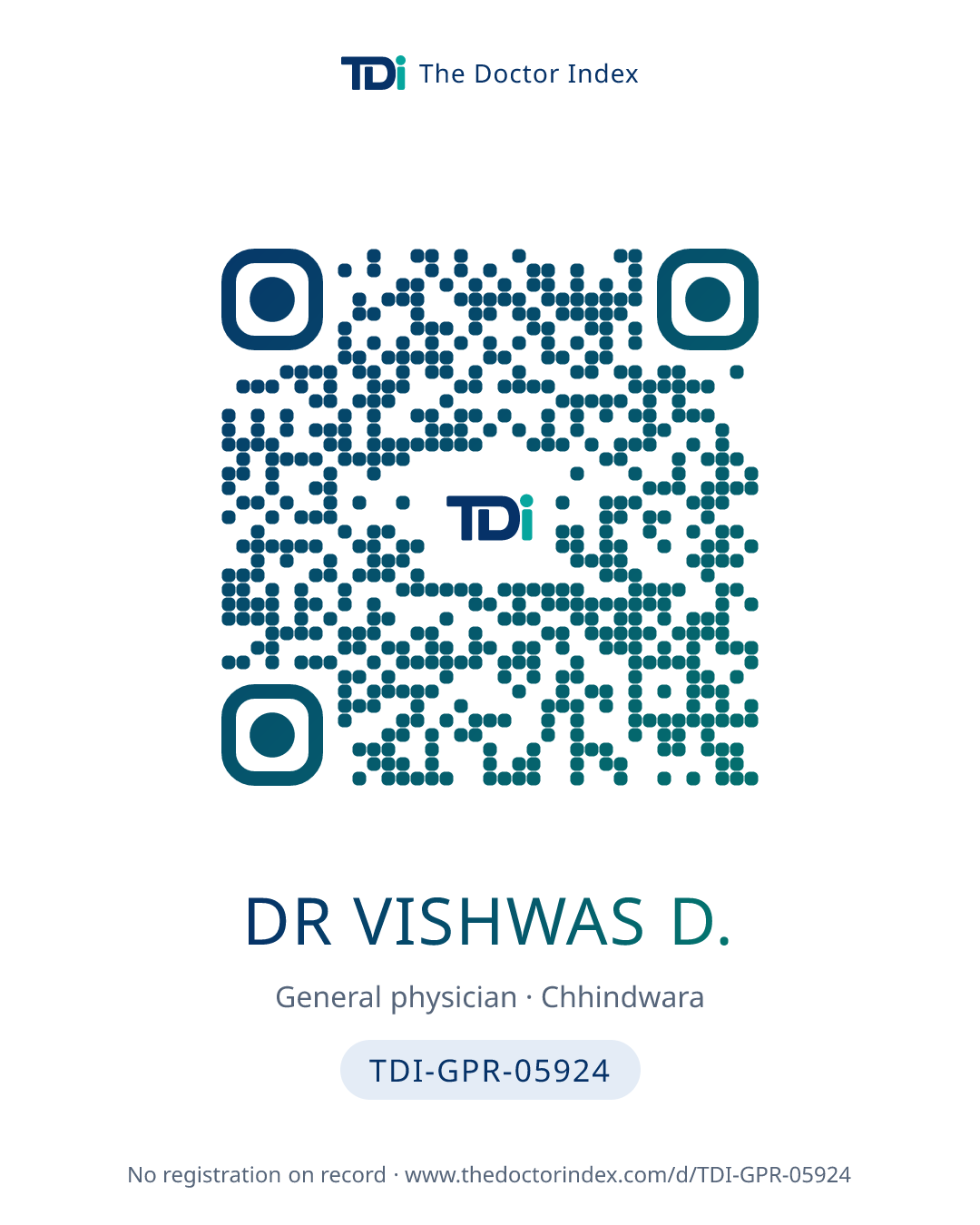 QR card for Dr Vishwas D., TDI-GPR-05924
