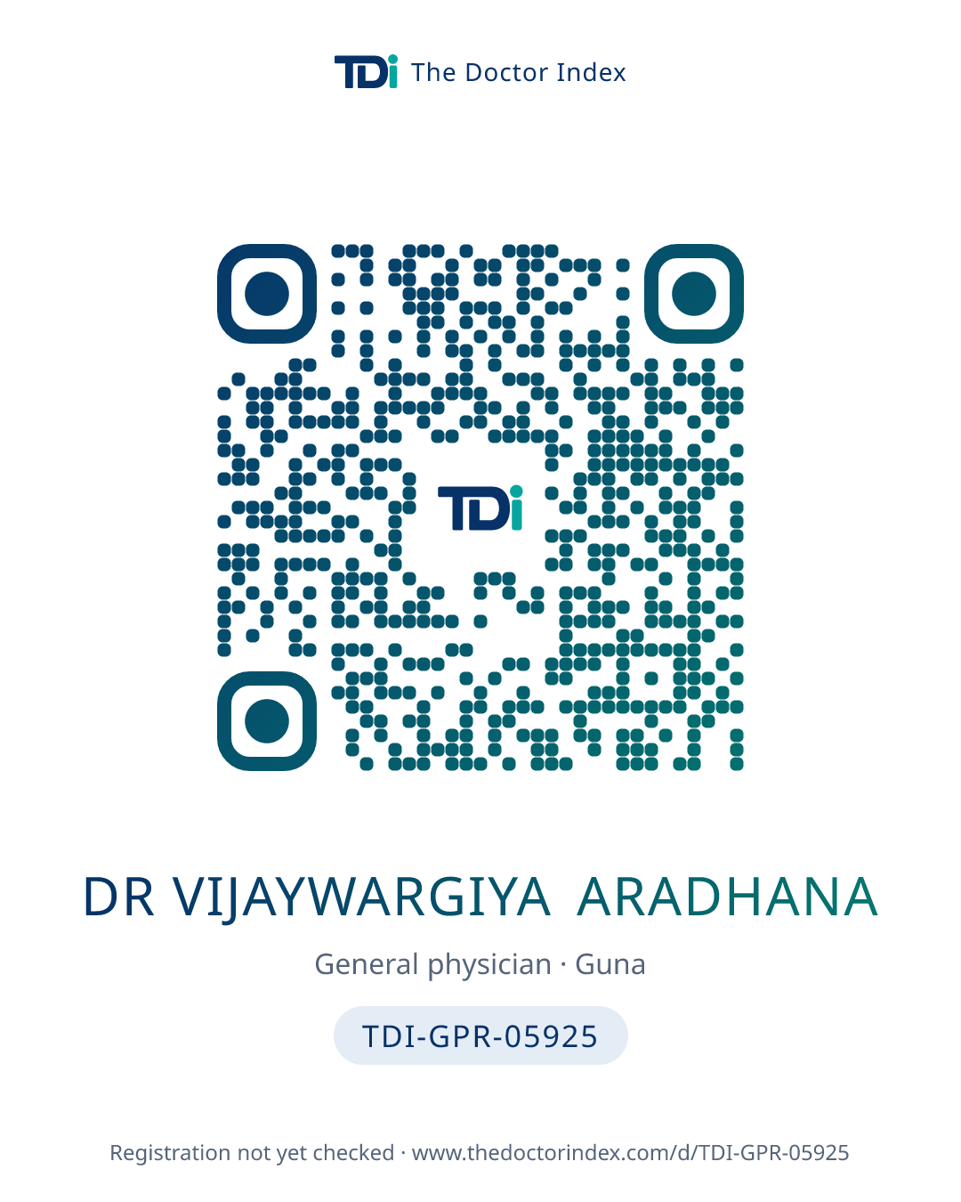 QR card for Dr Vijaywargiya Aradhana, TDI-GPR-05925