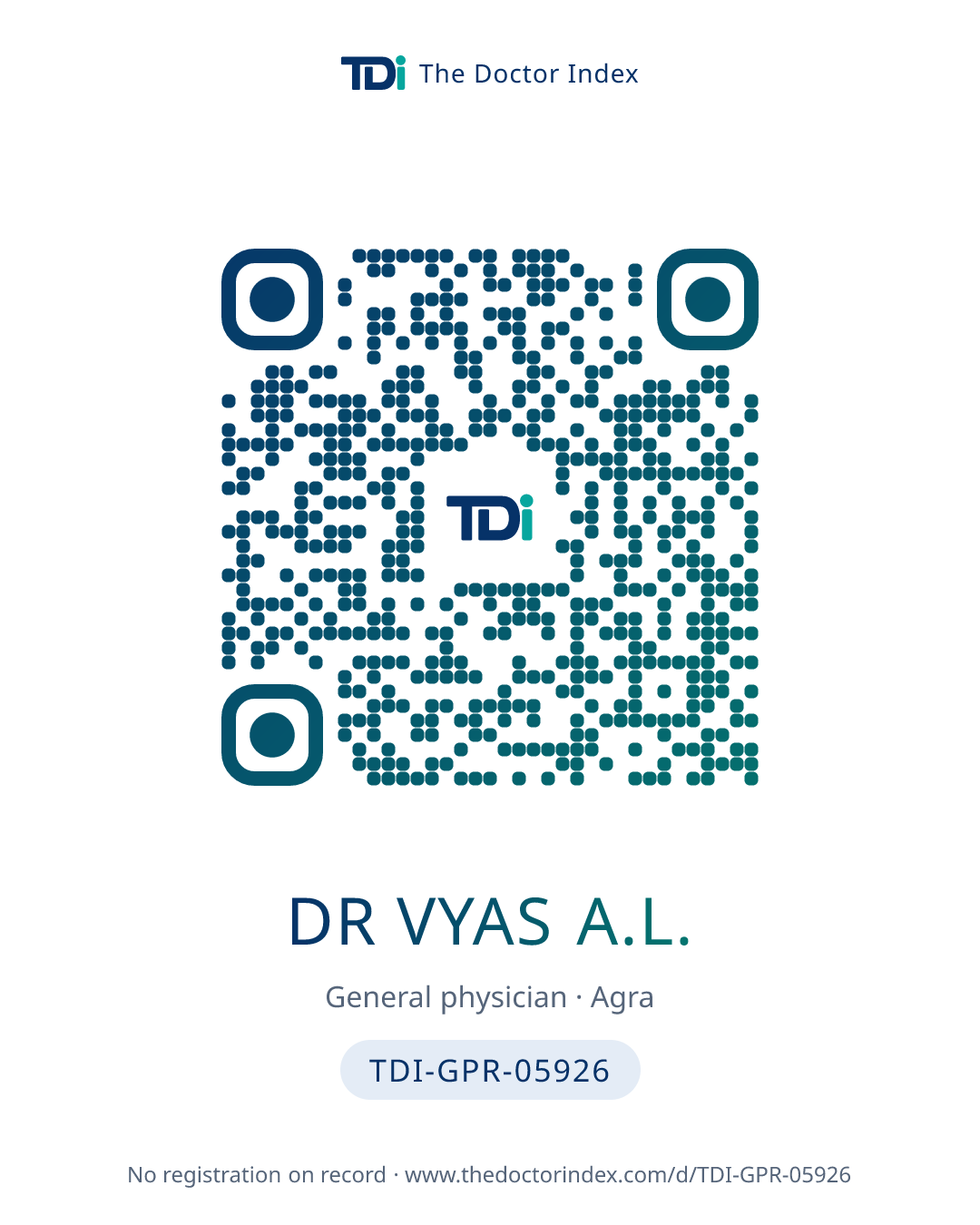 QR card for Dr Vyas A.L., TDI-GPR-05926