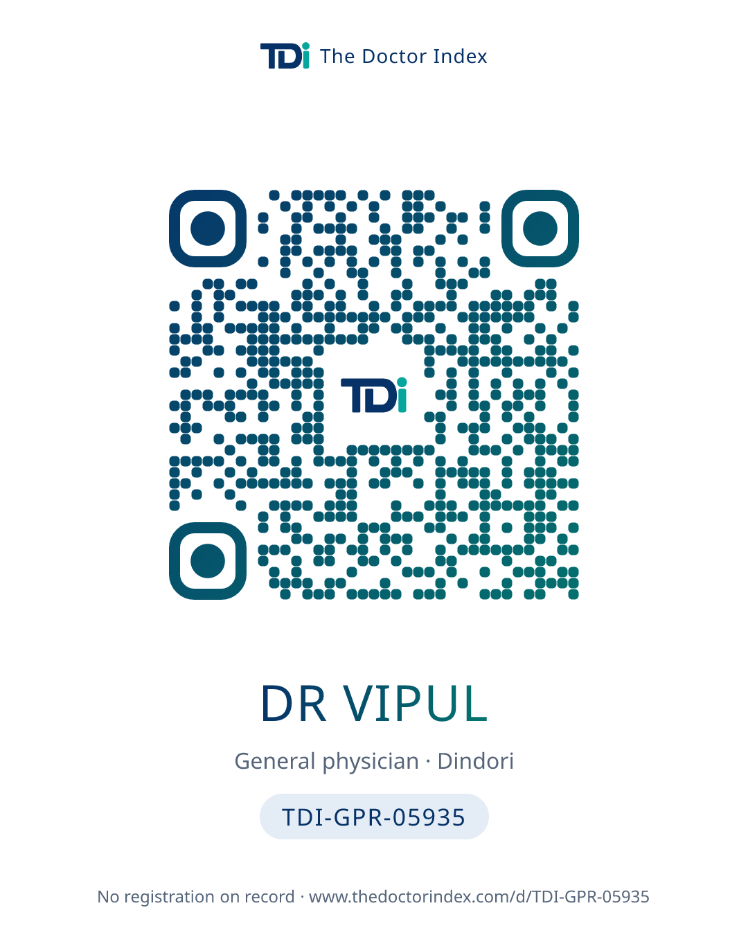 QR card for Dr Vipul, TDI-GPR-05935