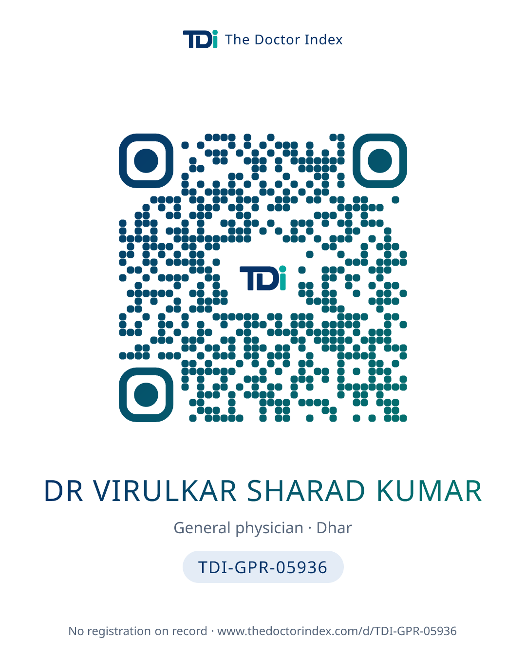 QR card for Dr Virulkar Sharad Kumar, TDI-GPR-05936