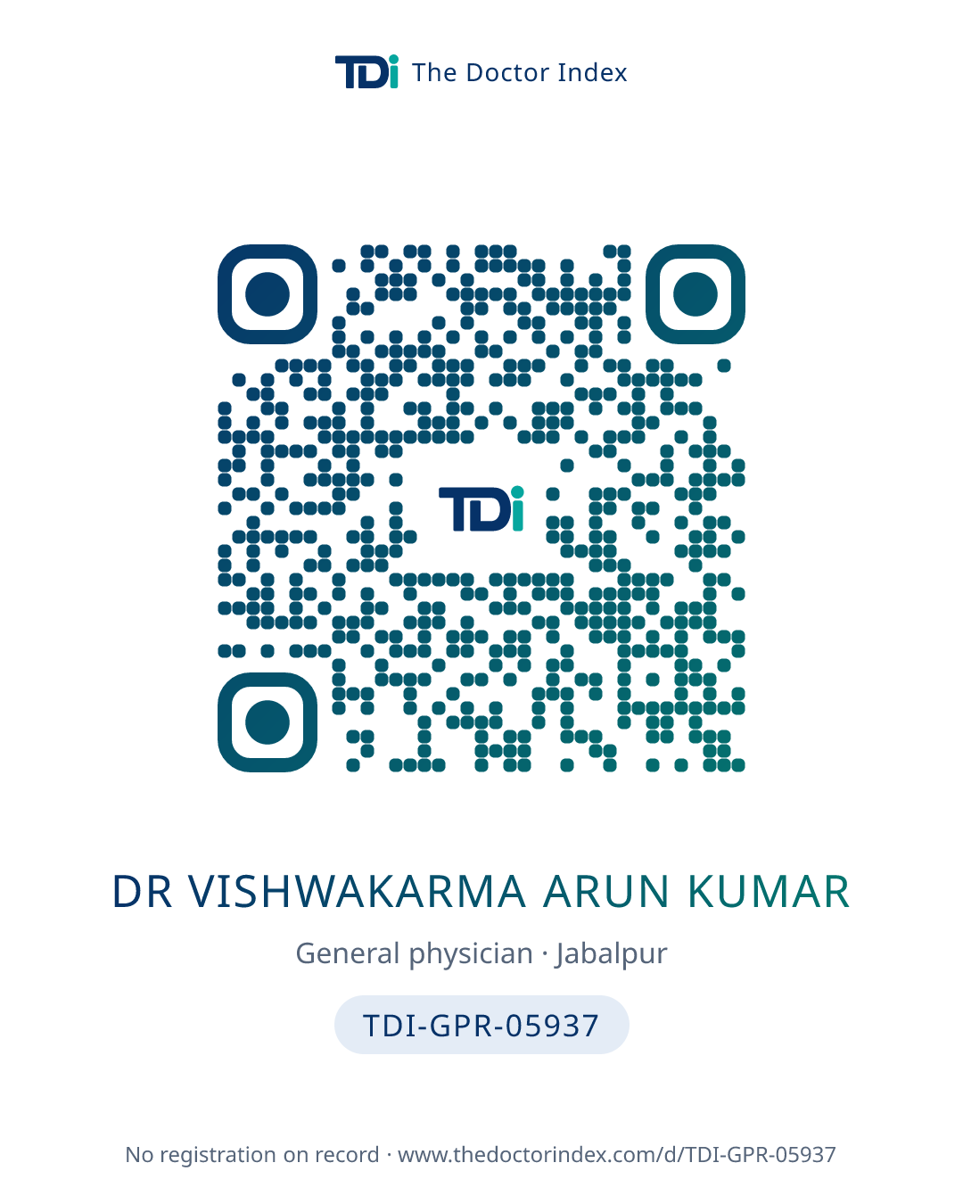 QR card for Dr Vishwakarma Arun Kumar, TDI-GPR-05937