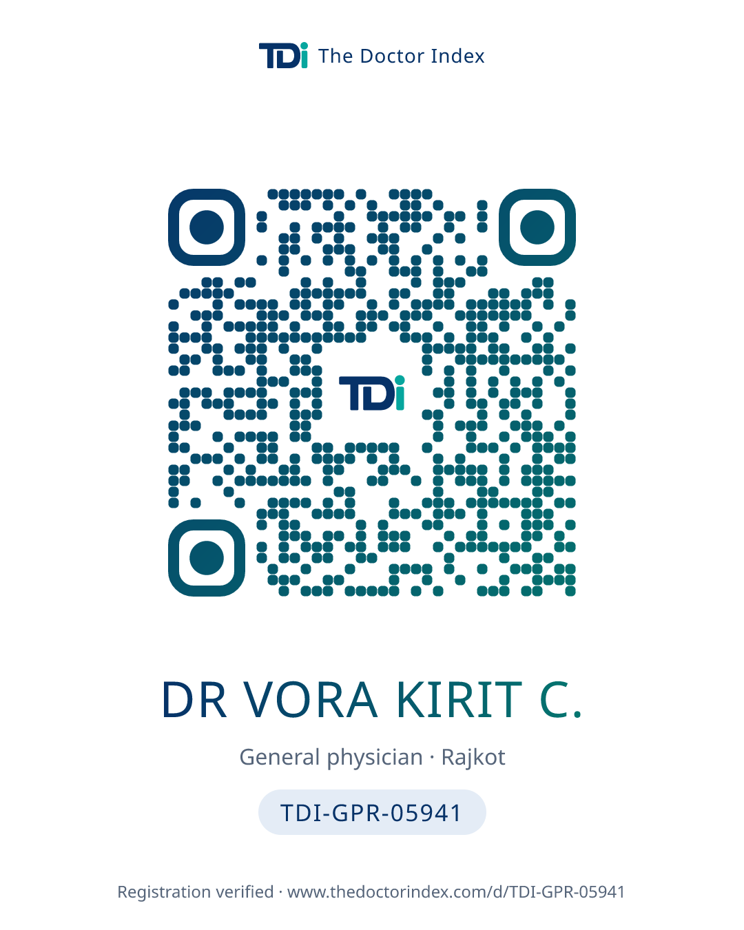 QR card for Dr Vora Kirit C., TDI-GPR-05941
