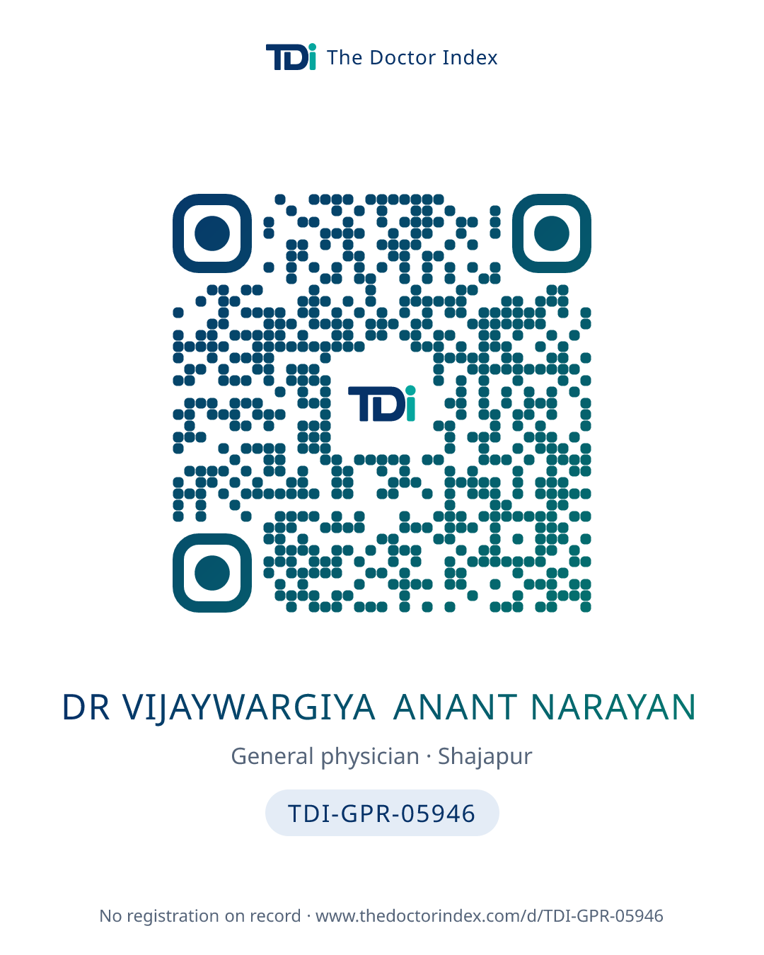 QR card for Dr Vijaywargiya Anant Narayan, TDI-GPR-05946