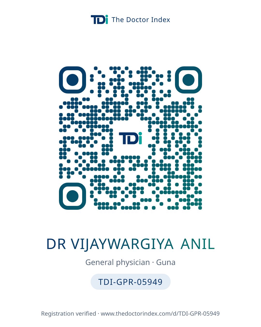 QR card for Dr Vijaywargiya Anil, TDI-GPR-05949