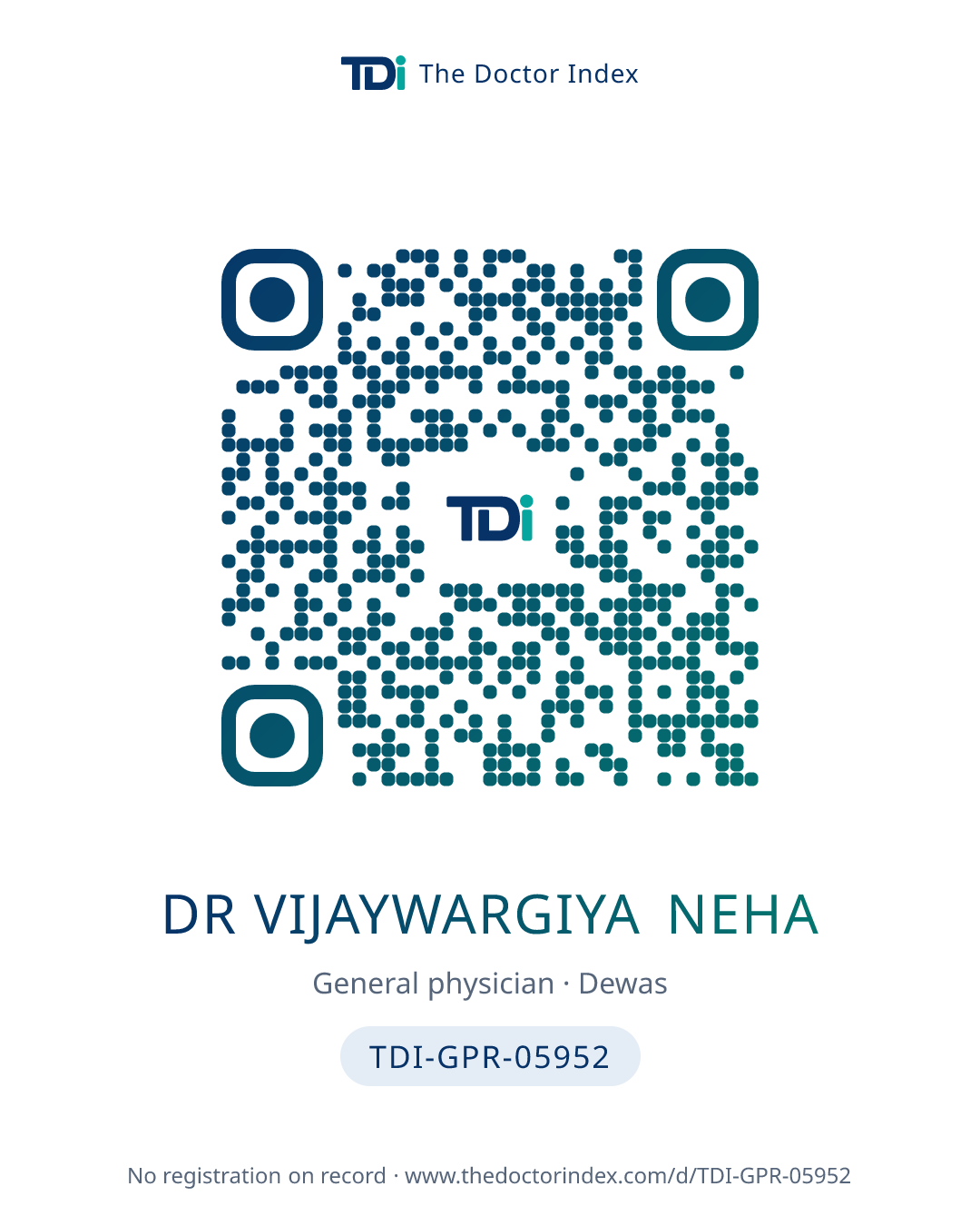 QR card for Dr Vijaywargiya Neha, TDI-GPR-05952