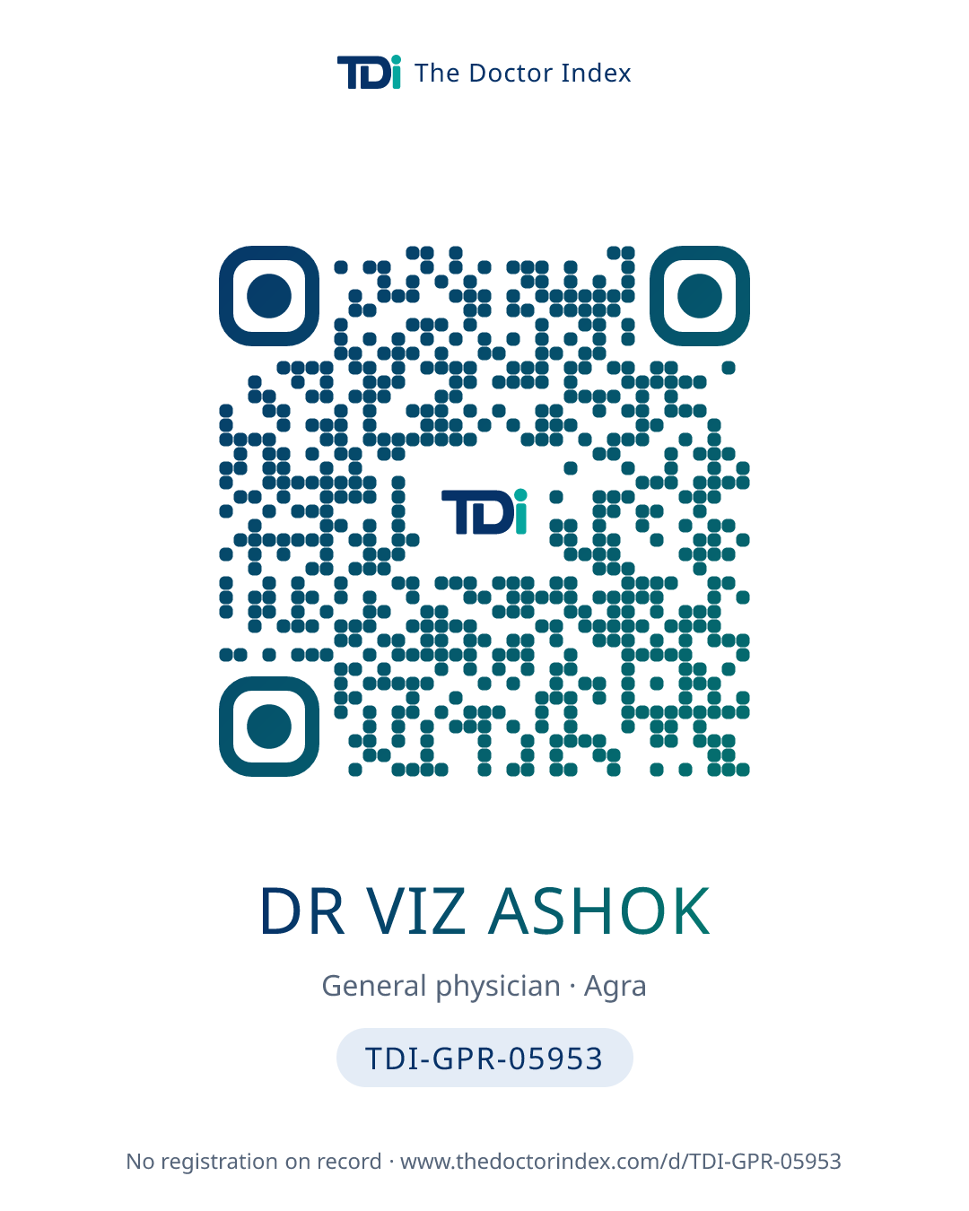 QR card for Dr Viz Ashok, TDI-GPR-05953