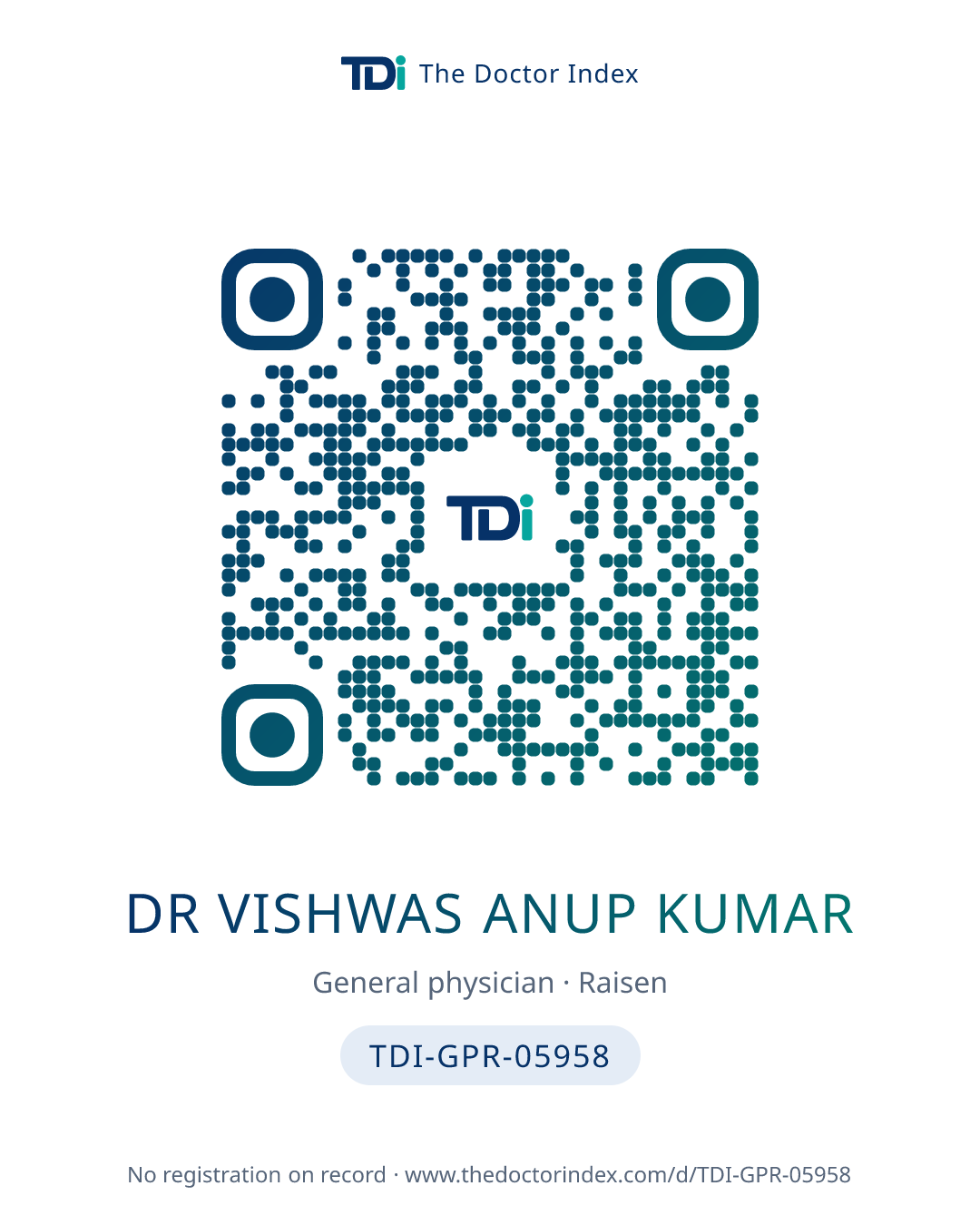 QR card for Dr Vishwas Anup Kumar, TDI-GPR-05958