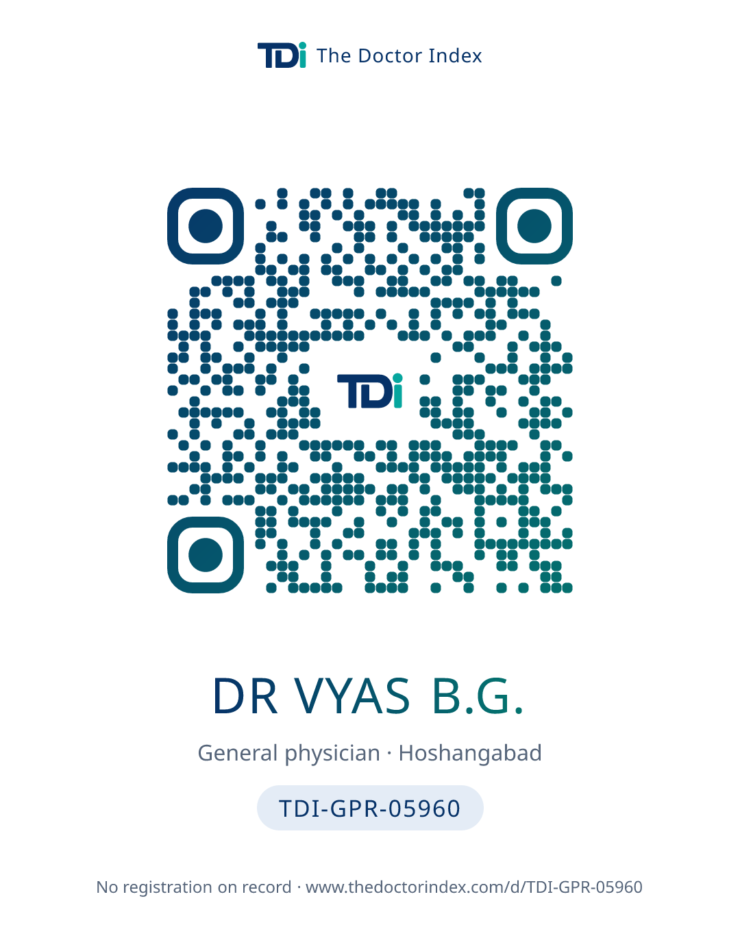 QR card for Dr Vyas B.G., TDI-GPR-05960