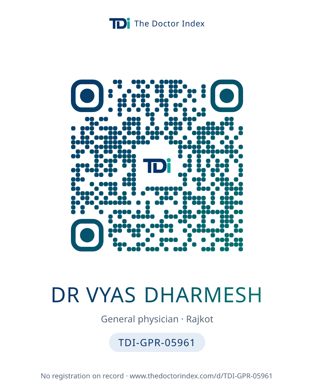 QR card for Dr Vyas Dharmesh, TDI-GPR-05961