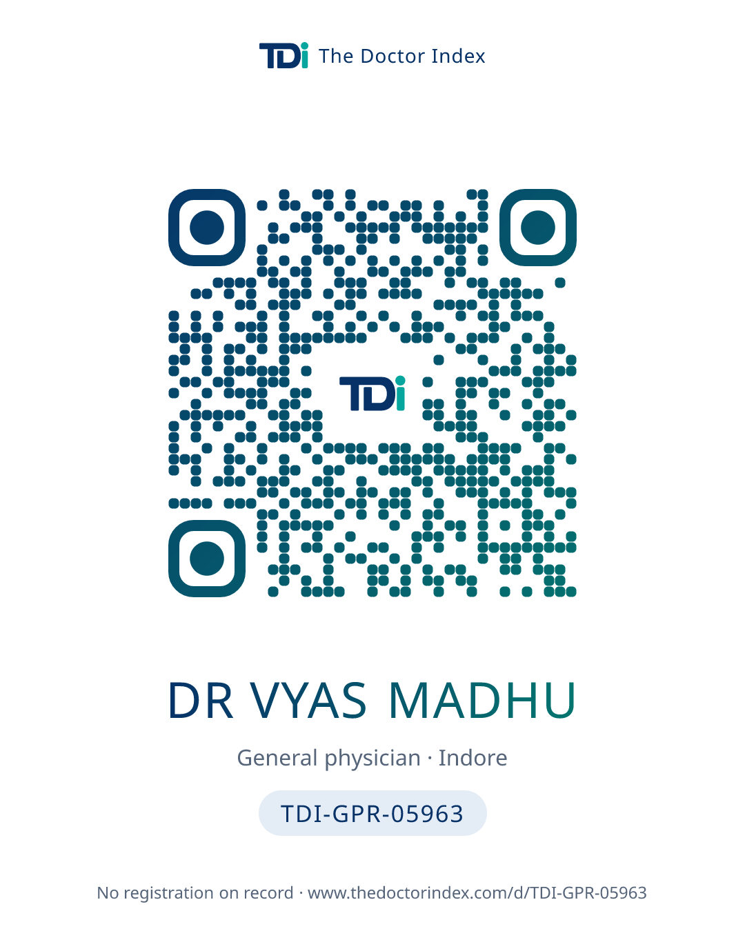 QR card for Dr Vyas Madhu, TDI-GPR-05963