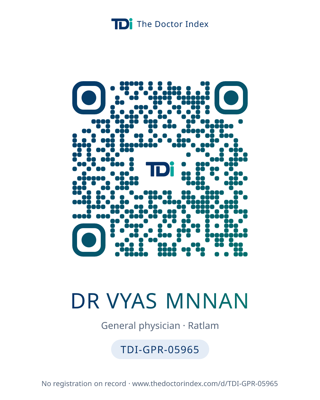 QR card for Dr Vyas Mnnan, TDI-GPR-05965