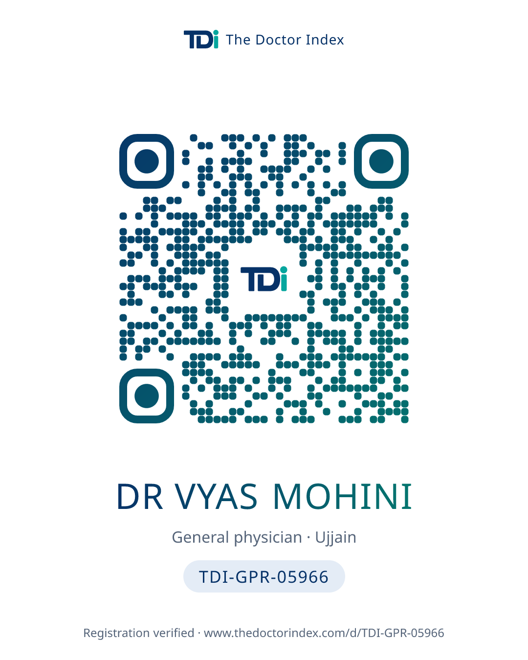 QR card for Dr Vyas Mohini, TDI-GPR-05966