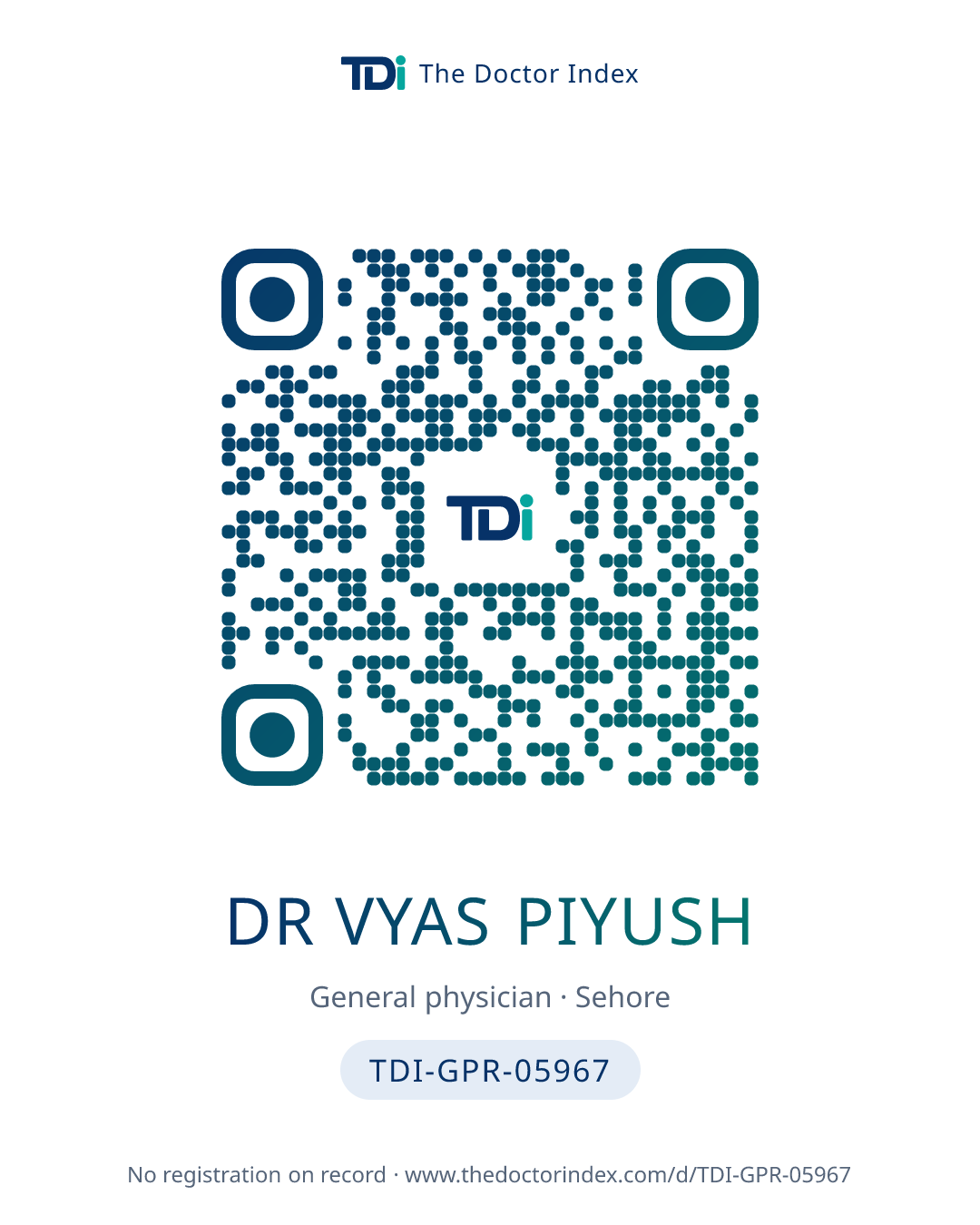 QR card for Dr Vyas Piyush, TDI-GPR-05967