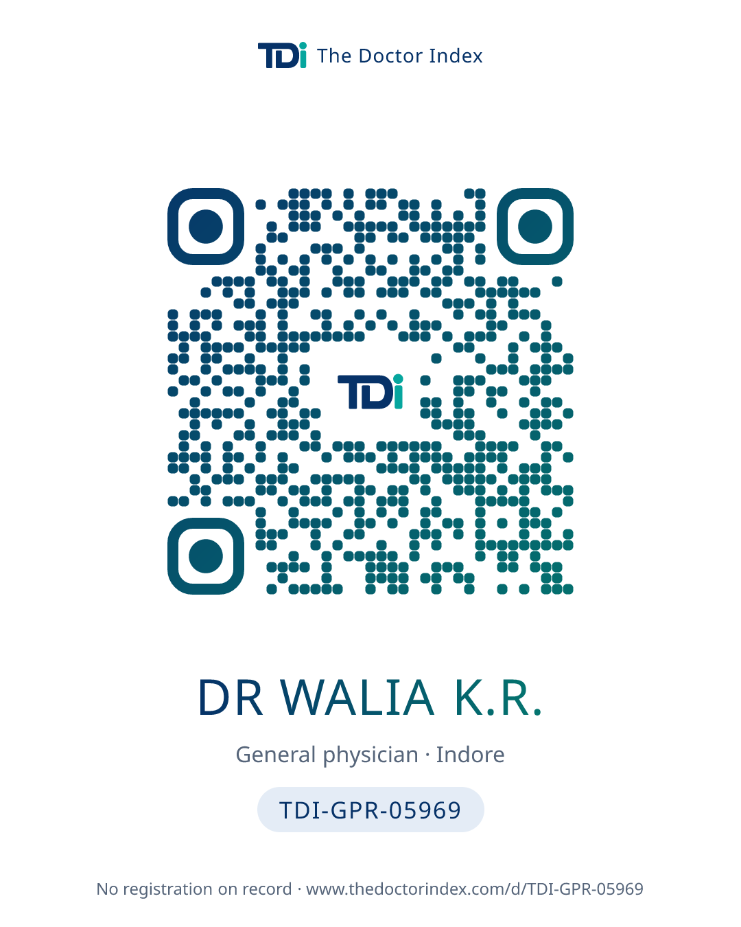 QR card for Dr Walia K.R., TDI-GPR-05969
