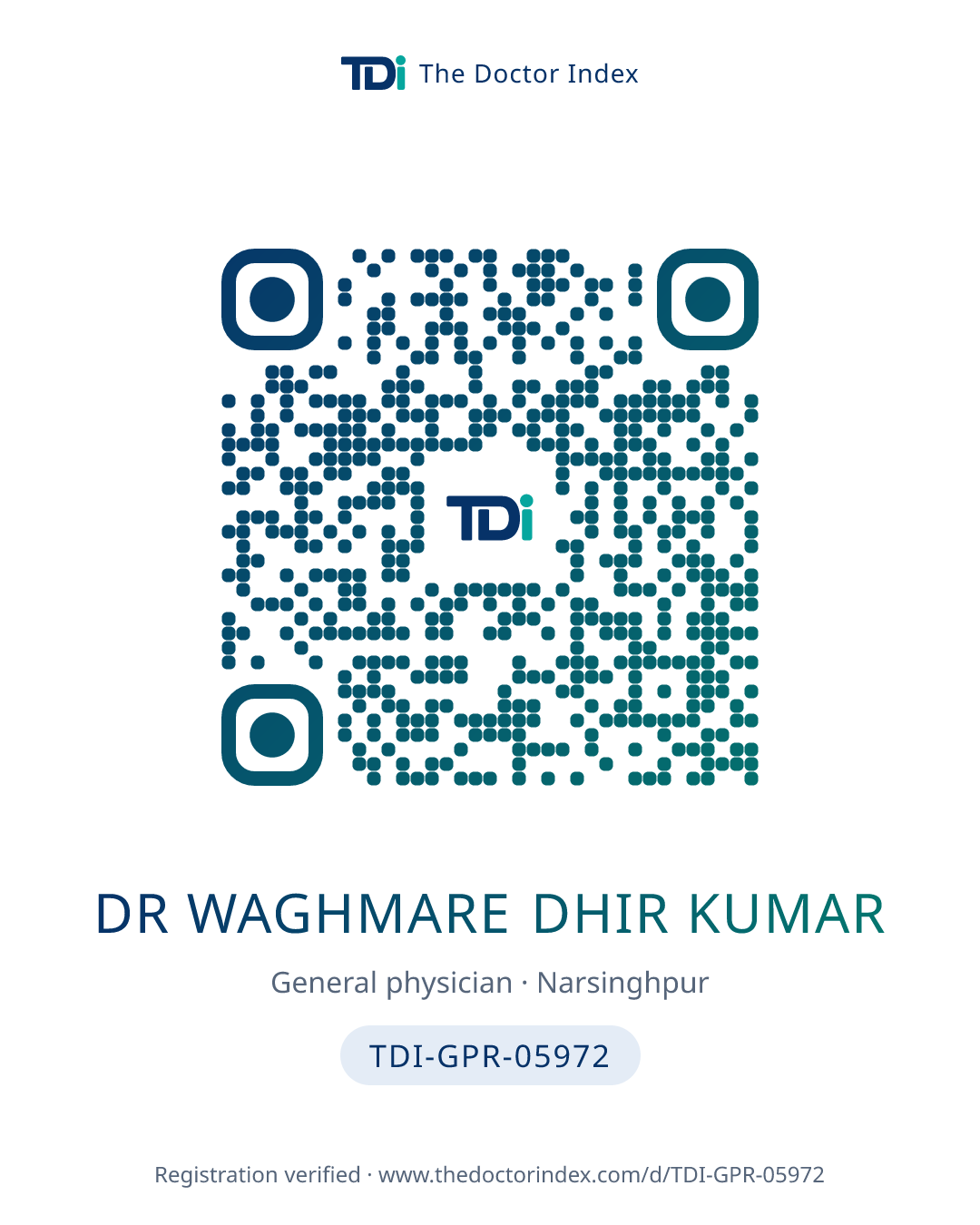 QR card for Dr Waghmare Dhir Kumar, TDI-GPR-05972