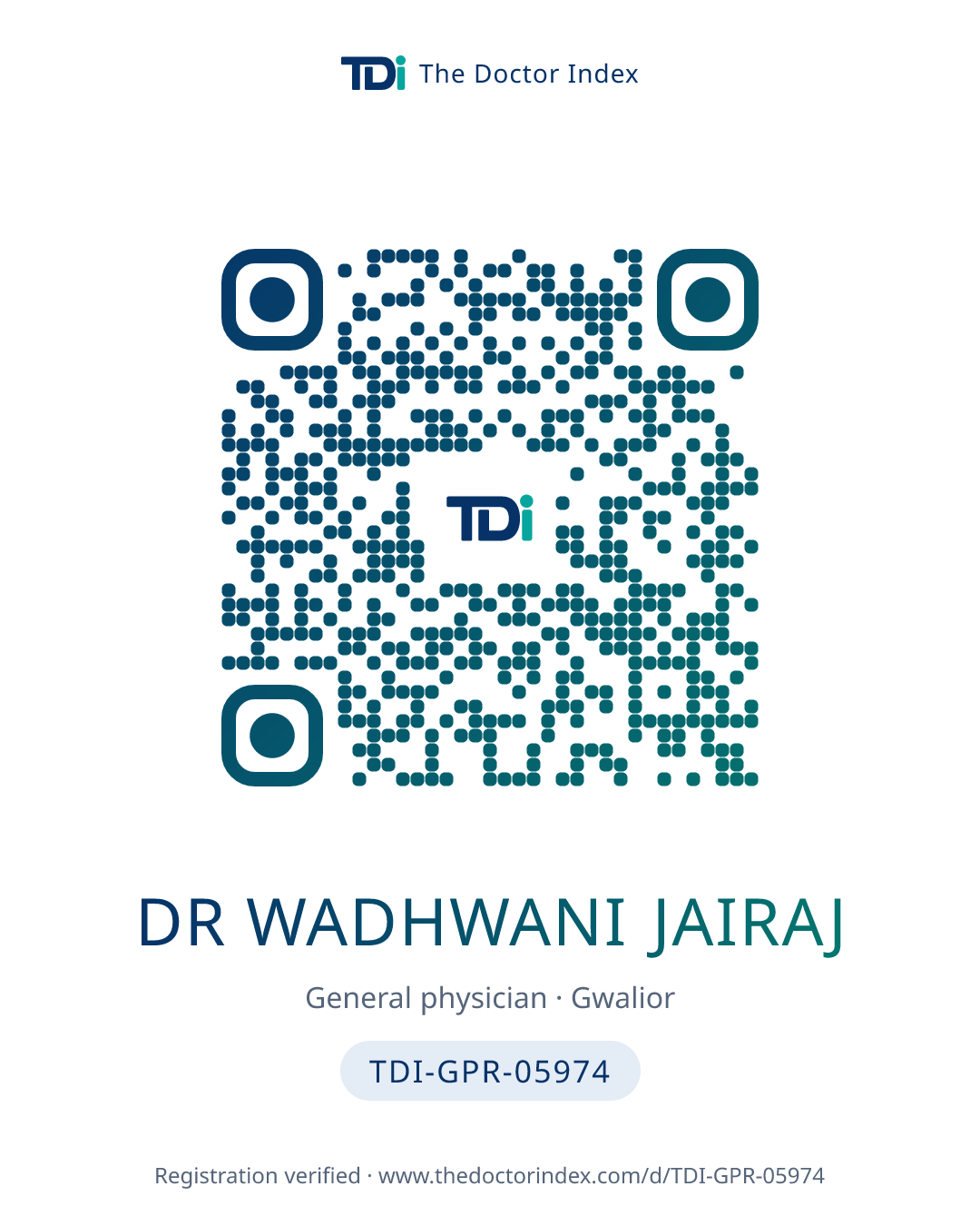 QR card for Dr Wadhwani Jairaj, TDI-GPR-05974
