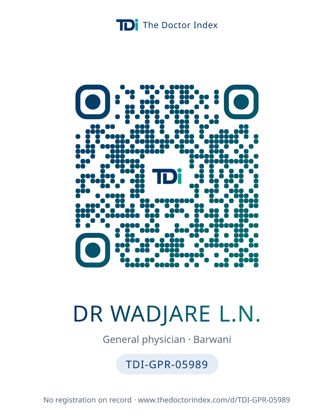 QR card for Dr Wadjare L.N., TDI-GPR-05989