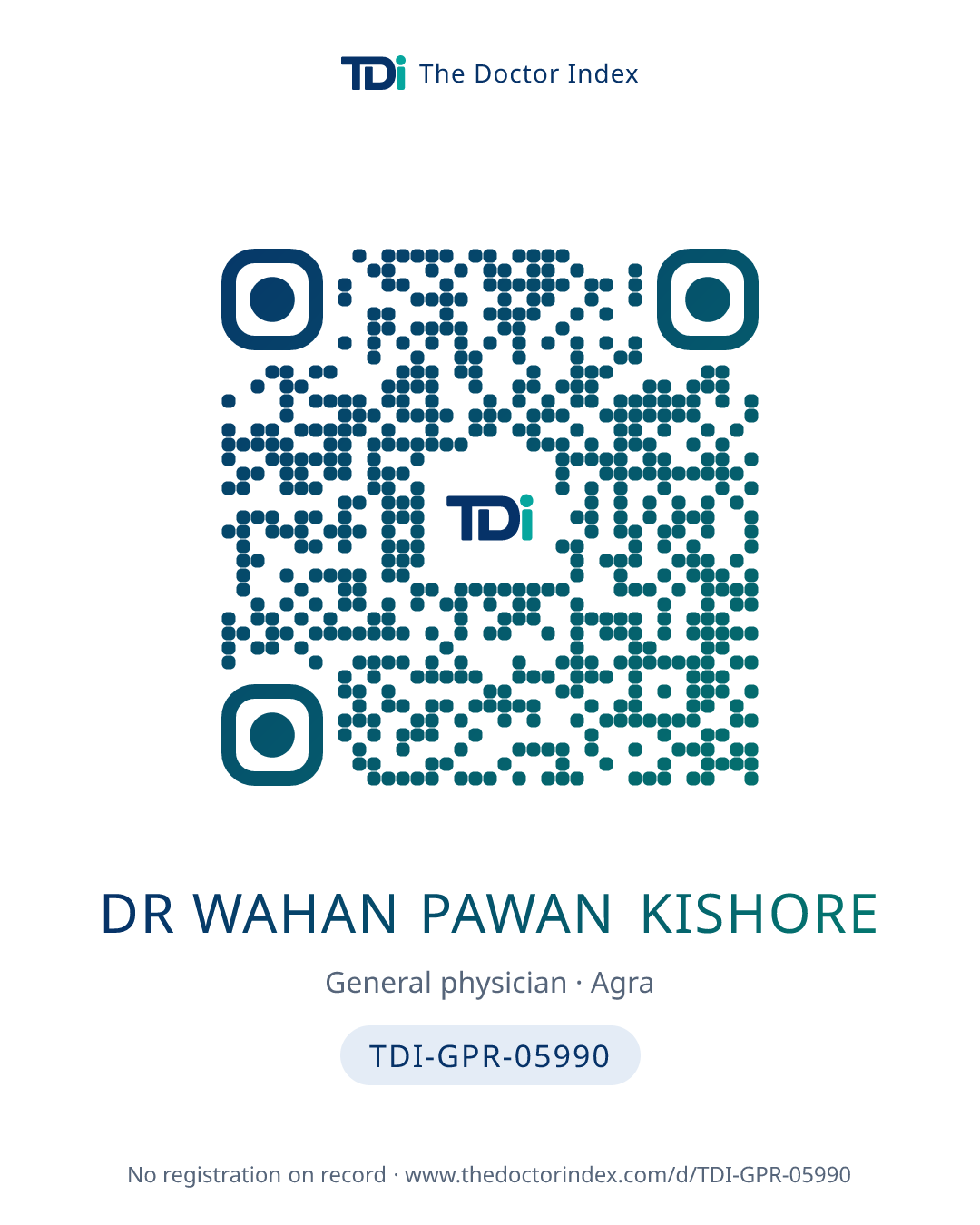 QR card for Dr Wahan Pawan Kishore, TDI-GPR-05990