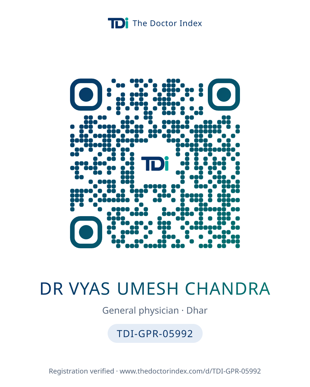QR card for Dr Vyas Umesh Chandra, TDI-GPR-05992