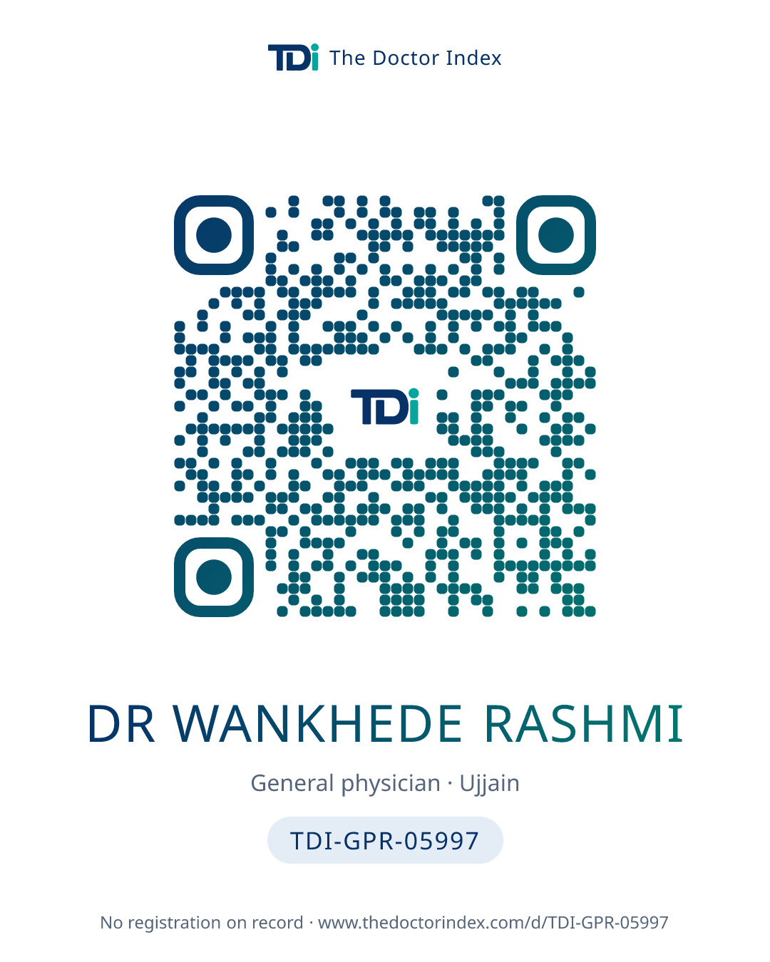 QR card for Dr Wankhede Rashmi, TDI-GPR-05997