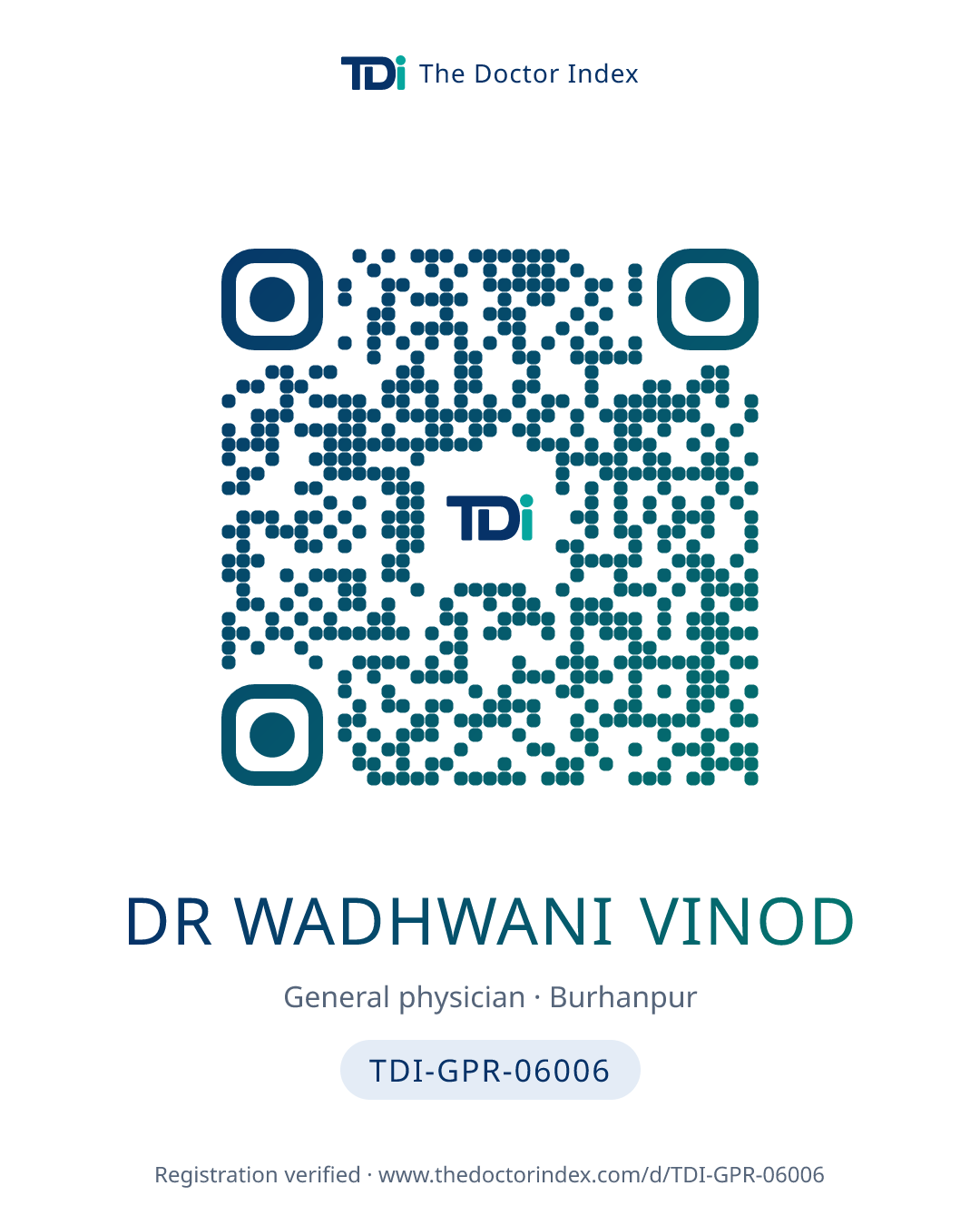 QR card for Dr Wadhwani Vinod, TDI-GPR-06006