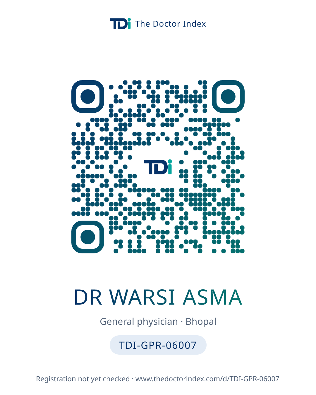 QR card for Dr Warsi Asma, TDI-GPR-06007