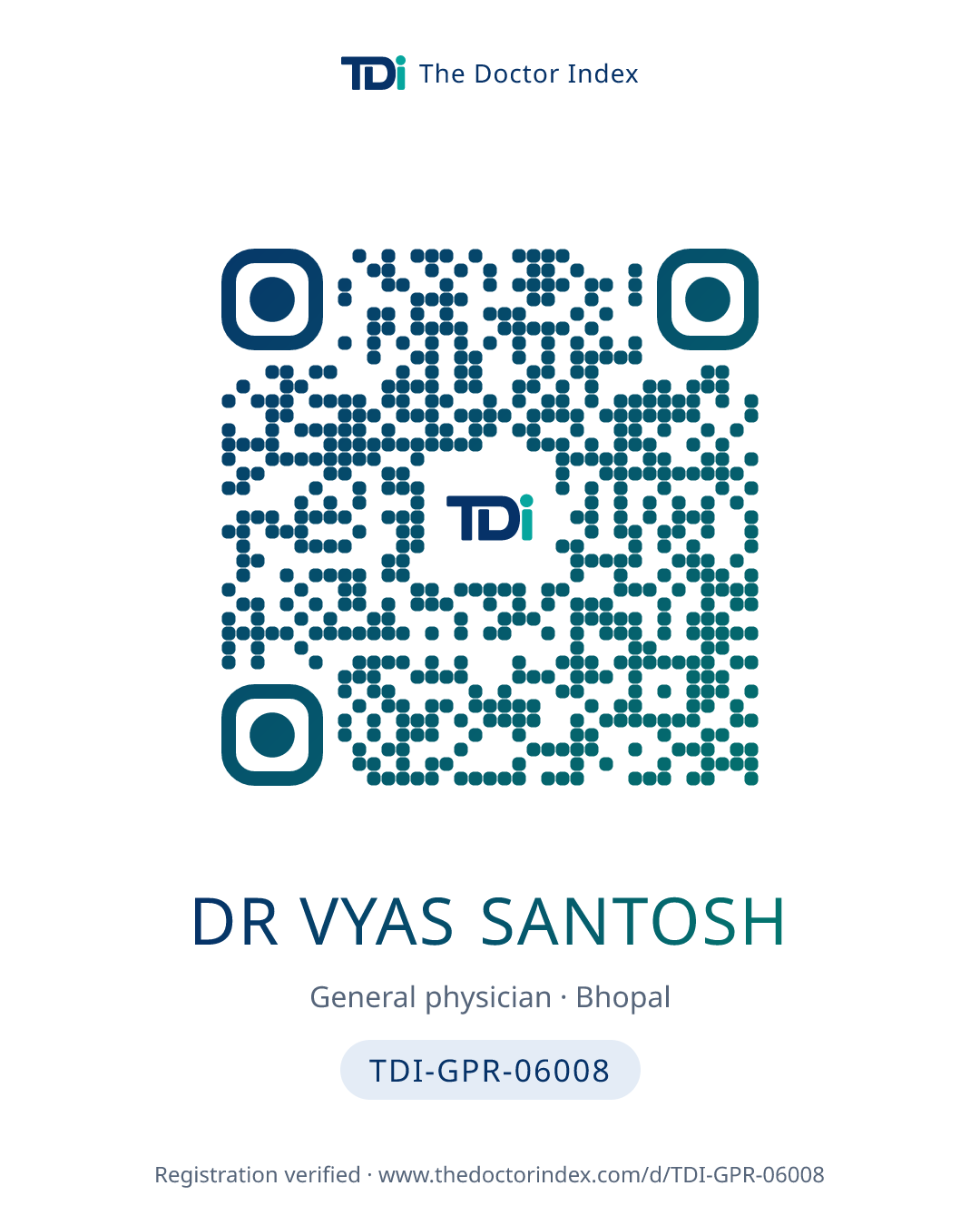 QR card for Dr Vyas Santosh, TDI-GPR-06008