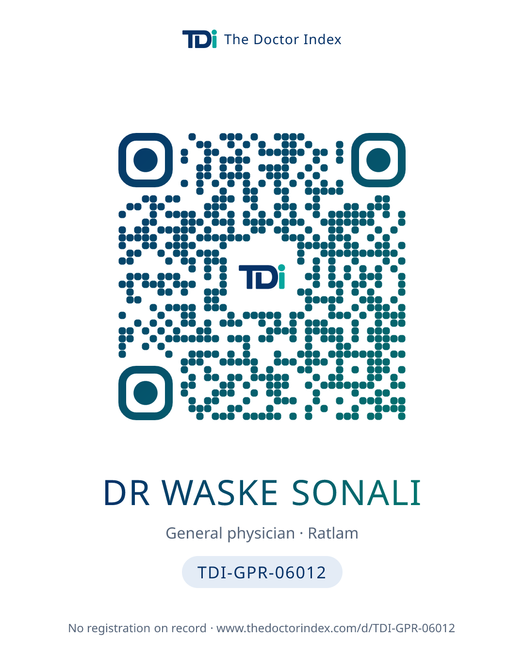 QR card for Dr Waske Sonali, TDI-GPR-06012