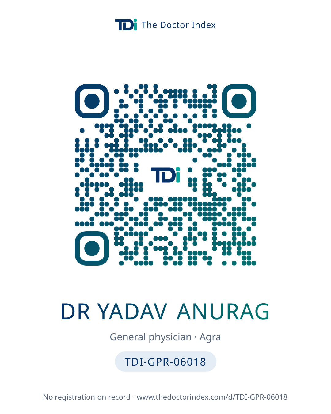 QR card for Dr Yadav Anurag, TDI-GPR-06018