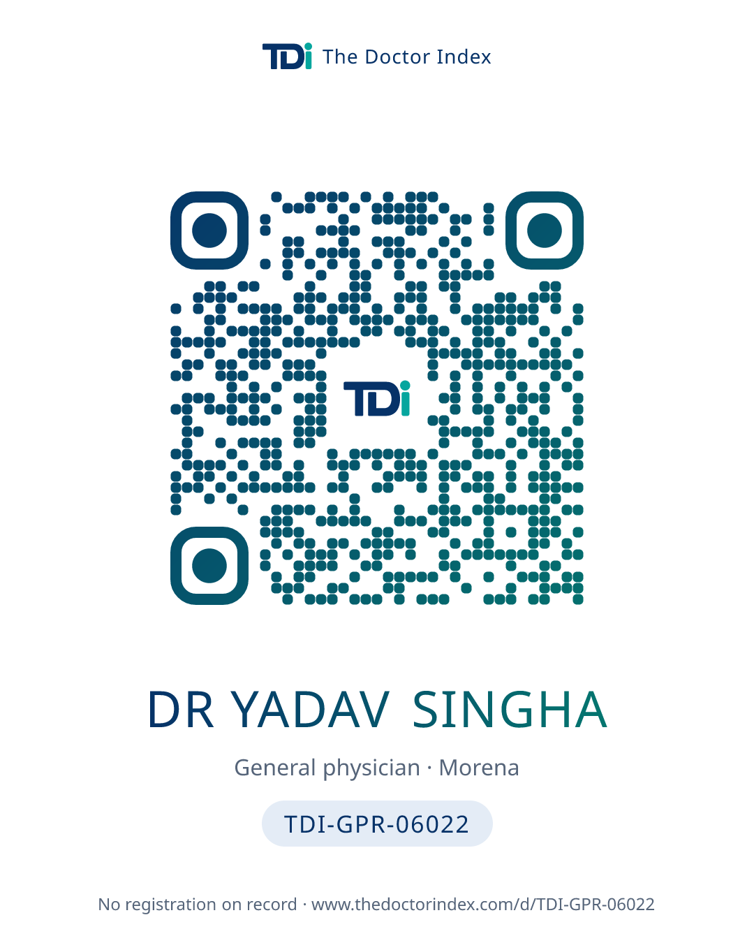 QR card for Dr Yadav Singha, TDI-GPR-06022