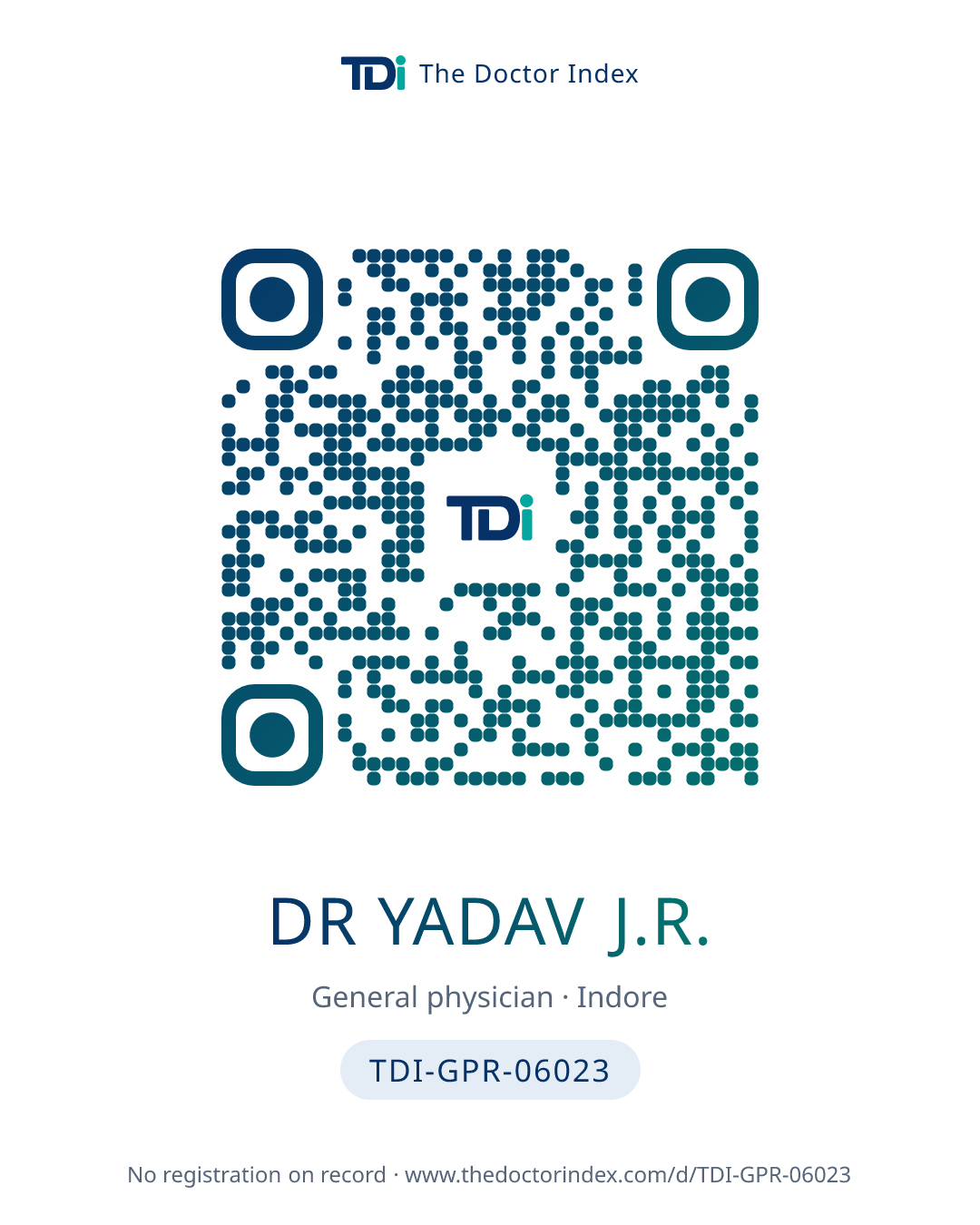 QR card for Dr Yadav J.R., TDI-GPR-06023