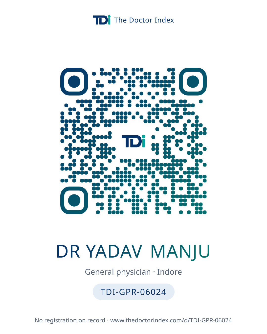QR card for Dr Yadav Manju, TDI-GPR-06024
