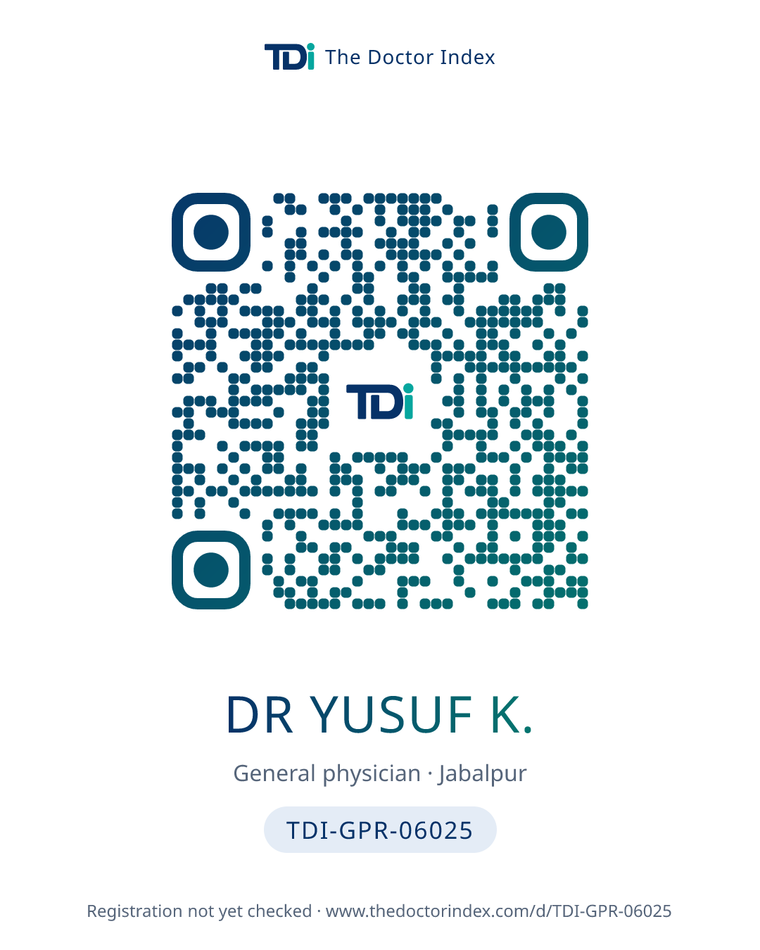 QR card for Dr Yusuf K., TDI-GPR-06025