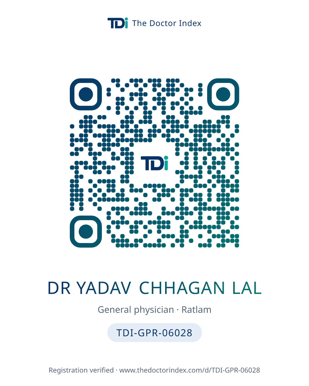 QR card for Dr Yadav Chhagan Lal, TDI-GPR-06028