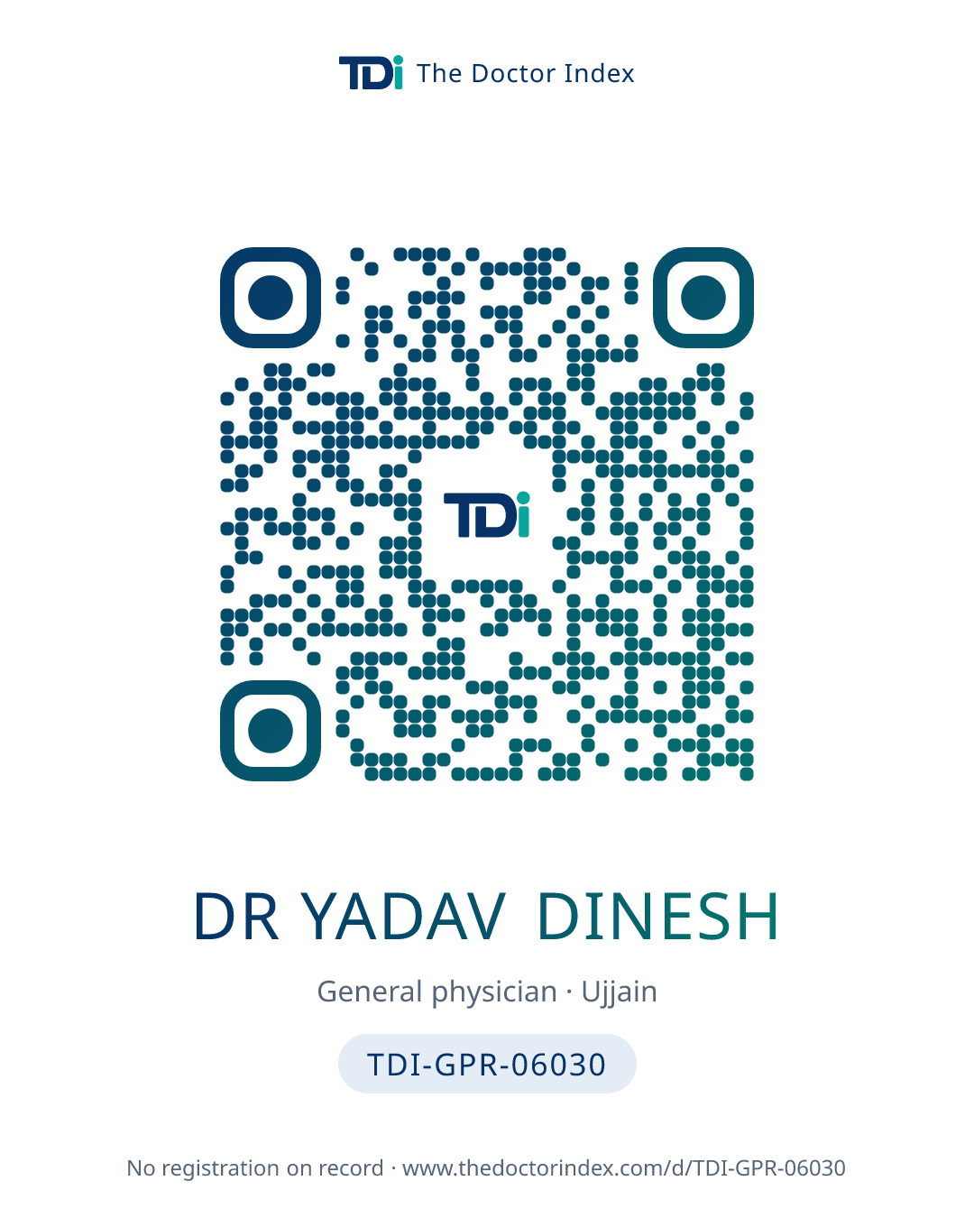QR card for Dr Yadav Dinesh, TDI-GPR-06030