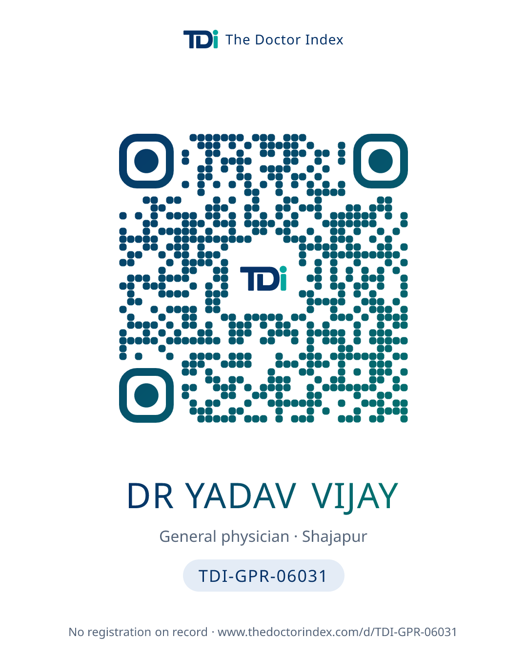 QR card for Dr Yadav Vijay, TDI-GPR-06031