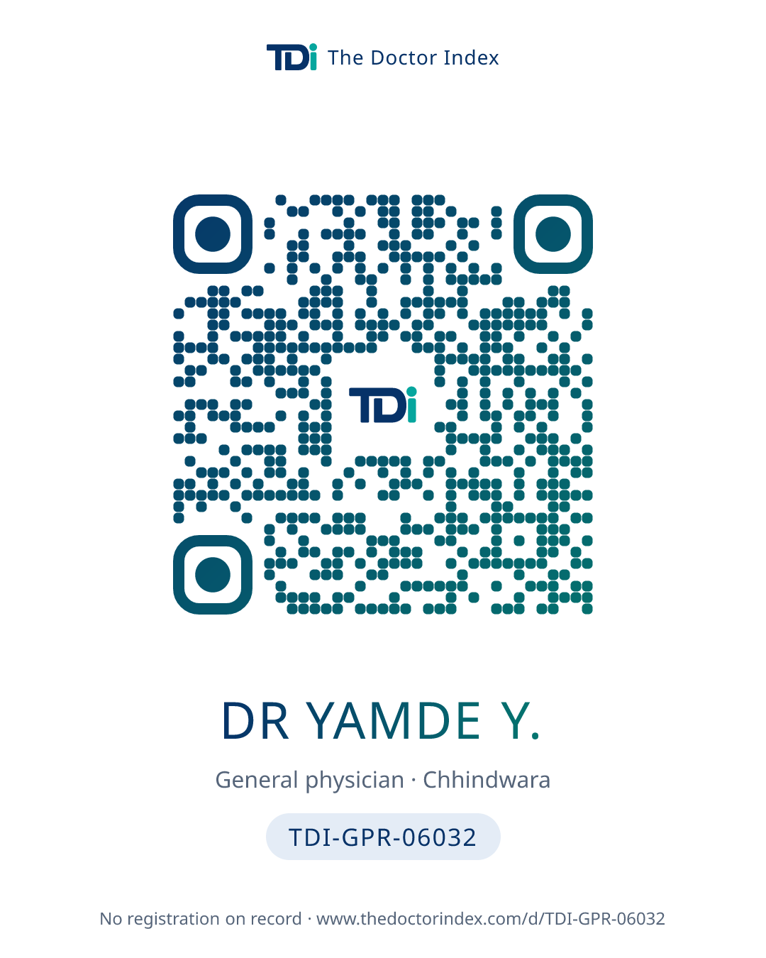 QR card for Dr Yamde Y., TDI-GPR-06032
