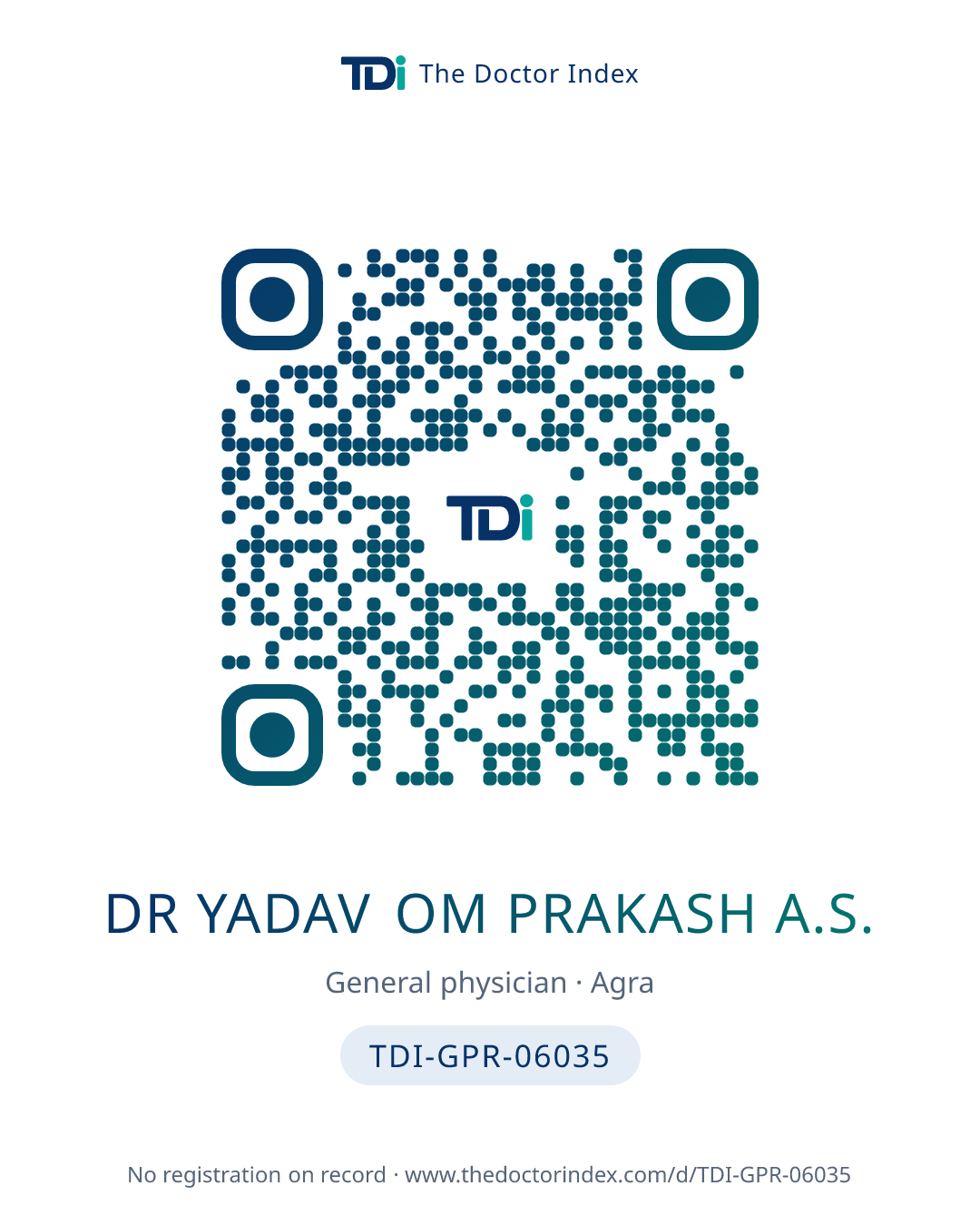 QR card for Dr Yadav Om Prakash A.S., TDI-GPR-06035