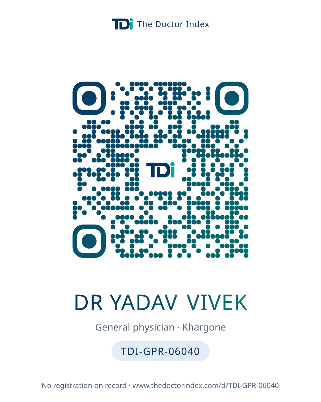 QR card for Dr Yadav Vivek, TDI-GPR-06040