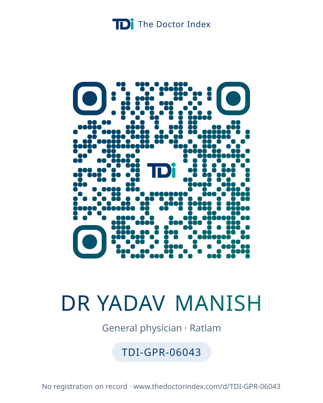 QR card for Dr Yadav Manish, TDI-GPR-06043