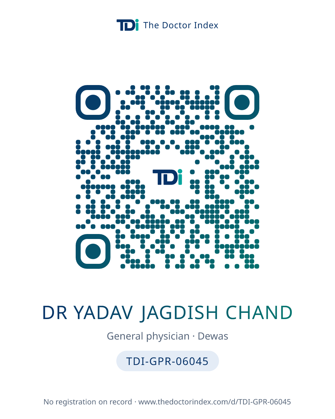 QR card for Dr Yadav Jagdish Chand, TDI-GPR-06045