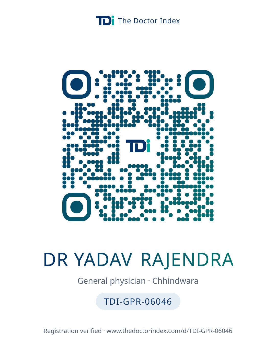 QR card for Dr Yadav Rajendra, TDI-GPR-06046