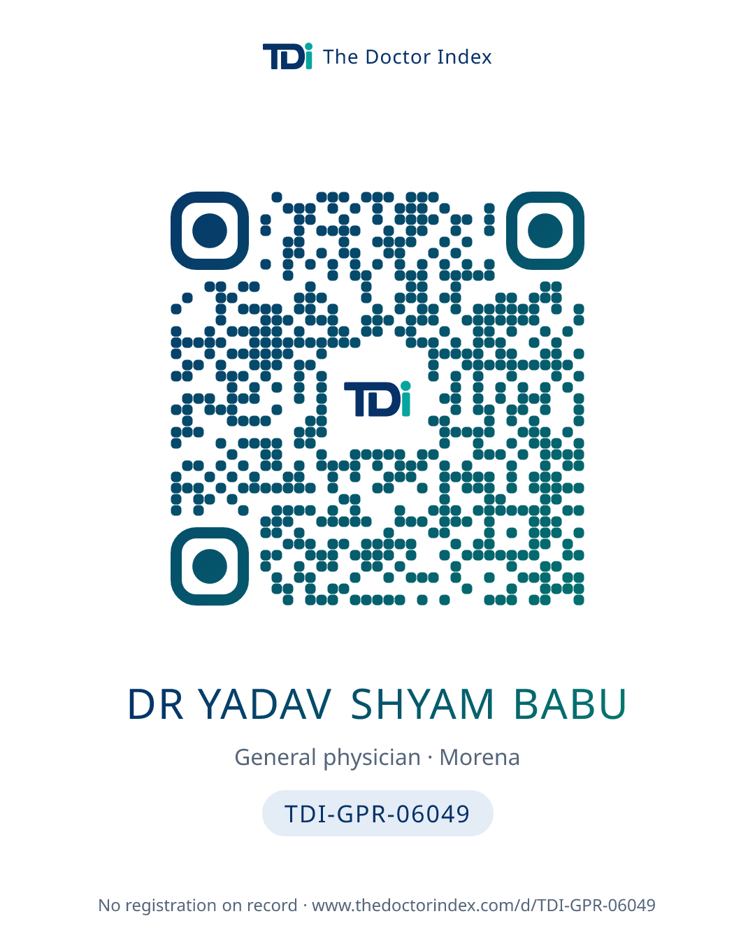 QR card for Dr Yadav Shyam Babu, TDI-GPR-06049