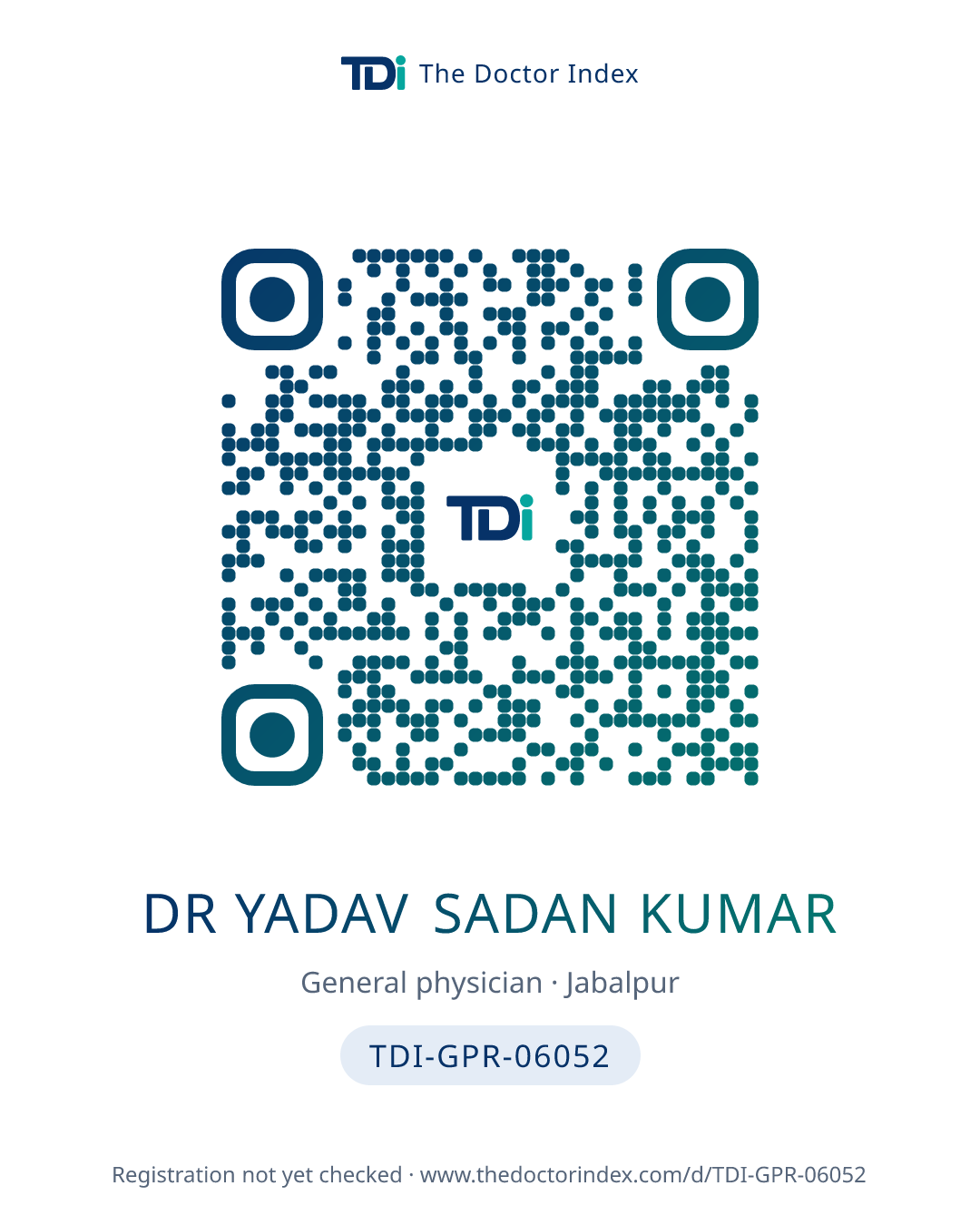 QR card for Dr Yadav Sadan Kumar, TDI-GPR-06052