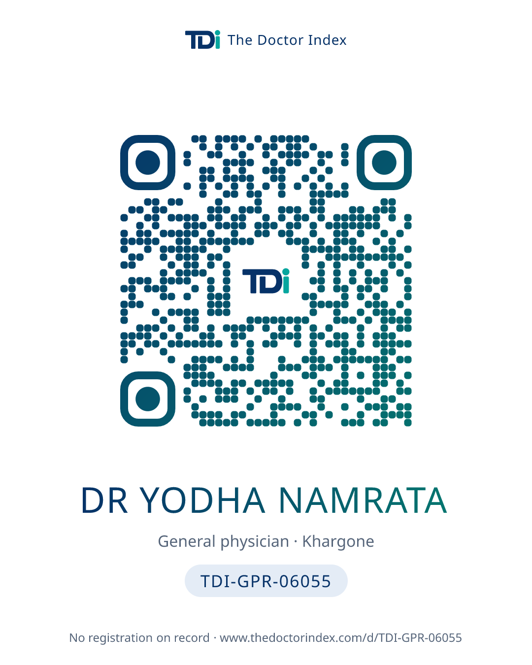 QR card for Dr Yodha Namrata, TDI-GPR-06055